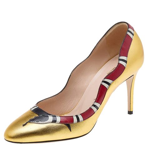 gucci gold slingbacks|Gucci snake high heels.